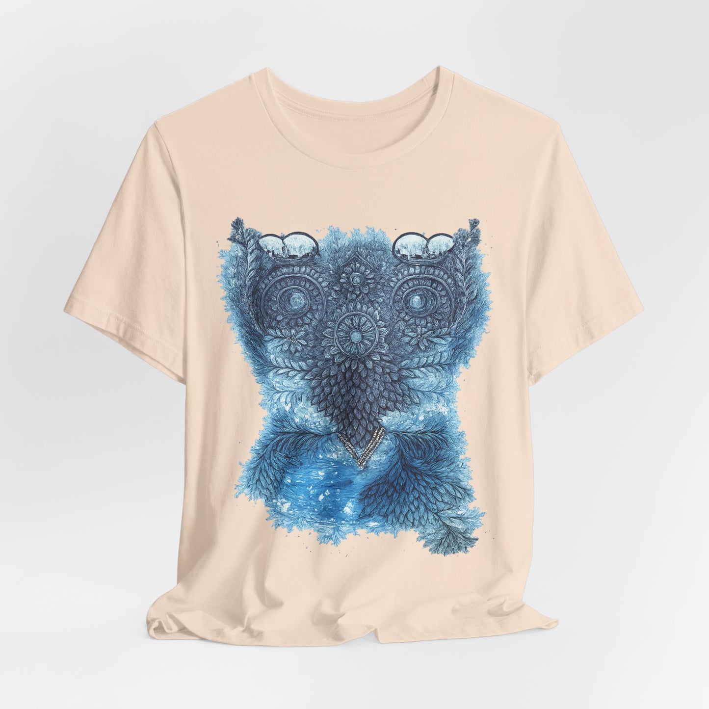 Owl Mandala Graphic Tee — Blue Ornamental Owl T-Shirt