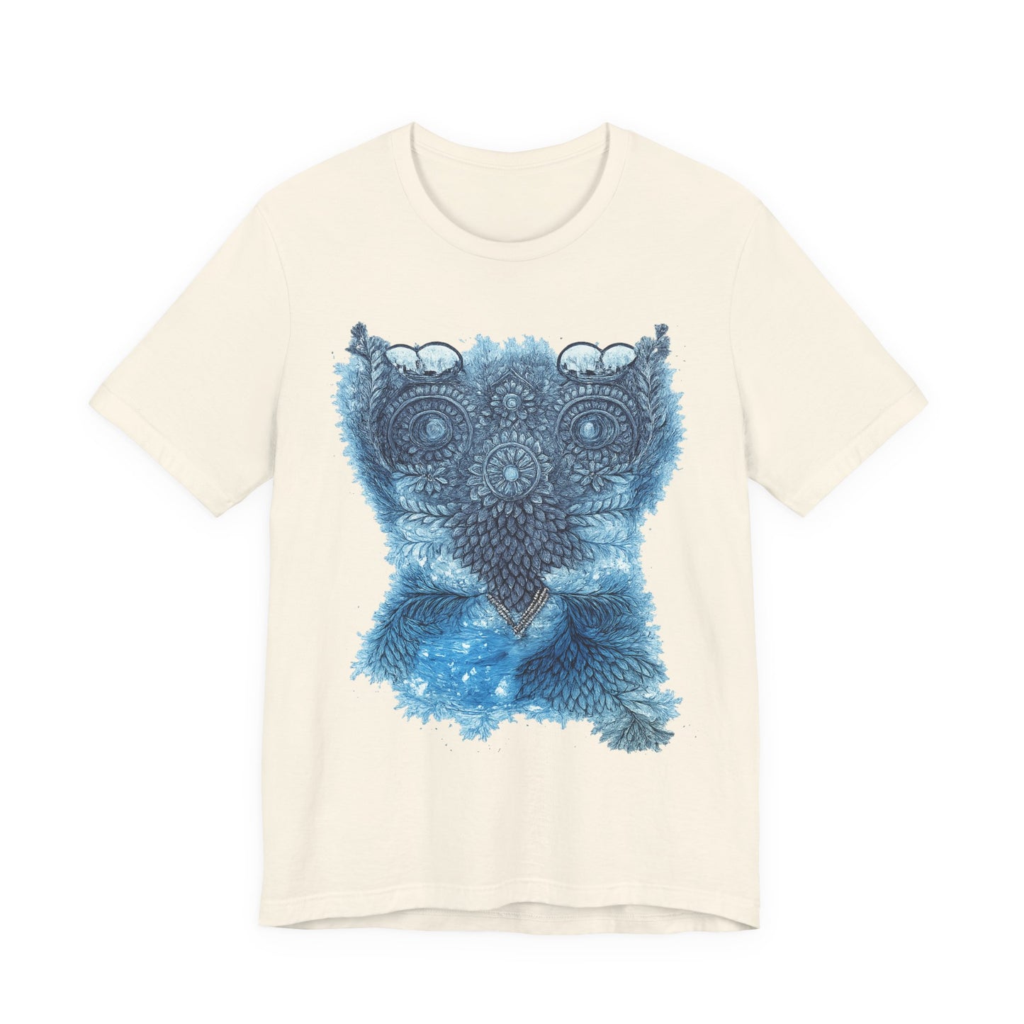Owl Mandala Graphic Tee — Blue Ornamental Owl T-Shirt