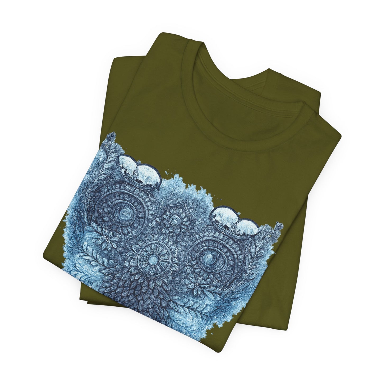 Owl Mandala Graphic Tee — Blue Ornamental Owl T-Shirt