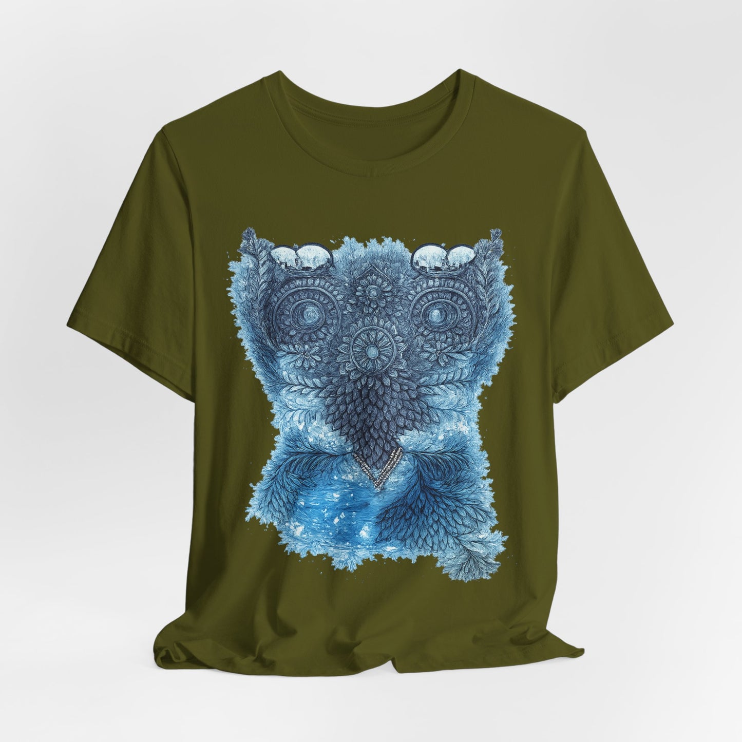 Owl Mandala Graphic Tee — Blue Ornamental Owl T-Shirt