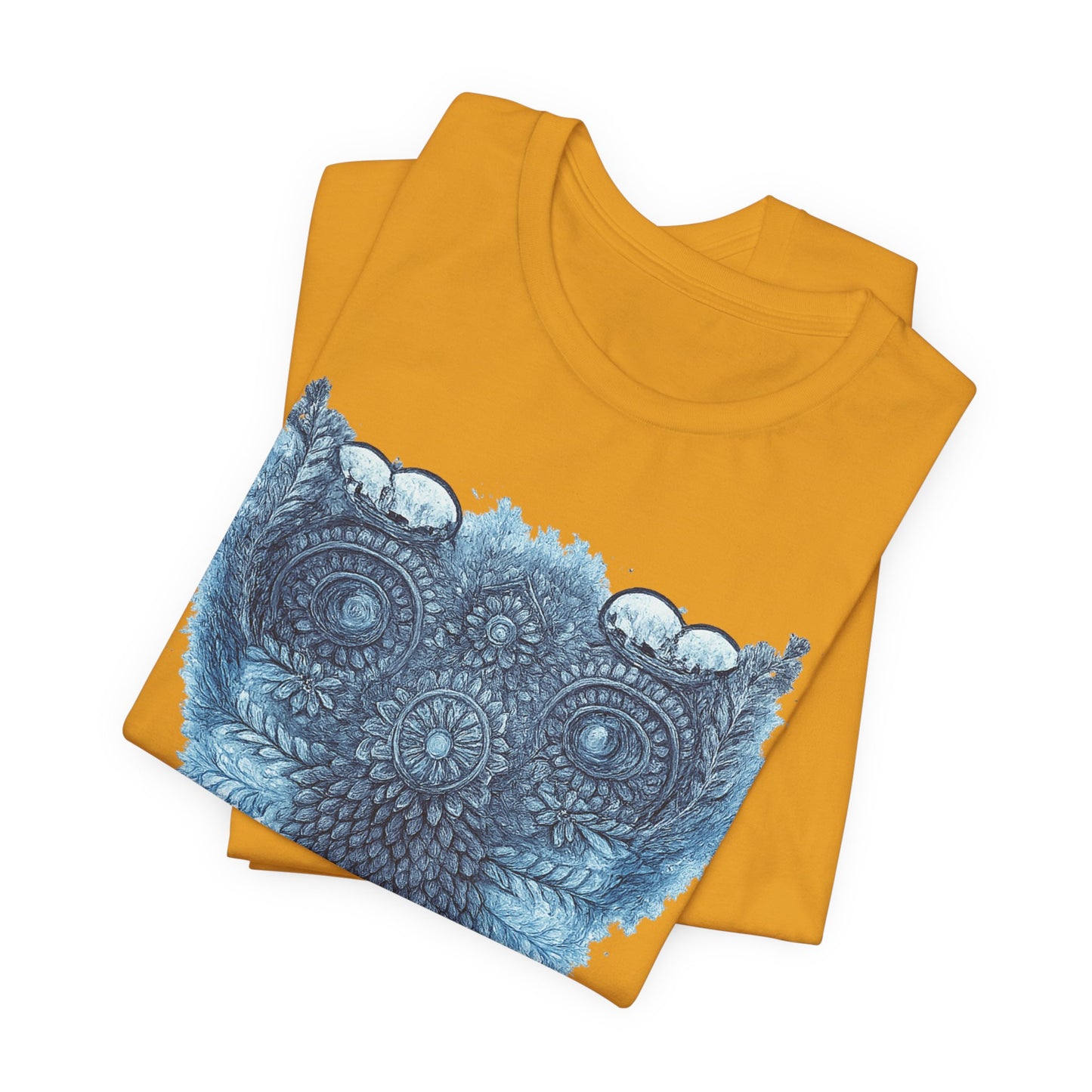 Owl Mandala Graphic Tee — Blue Ornamental Owl T-Shirt