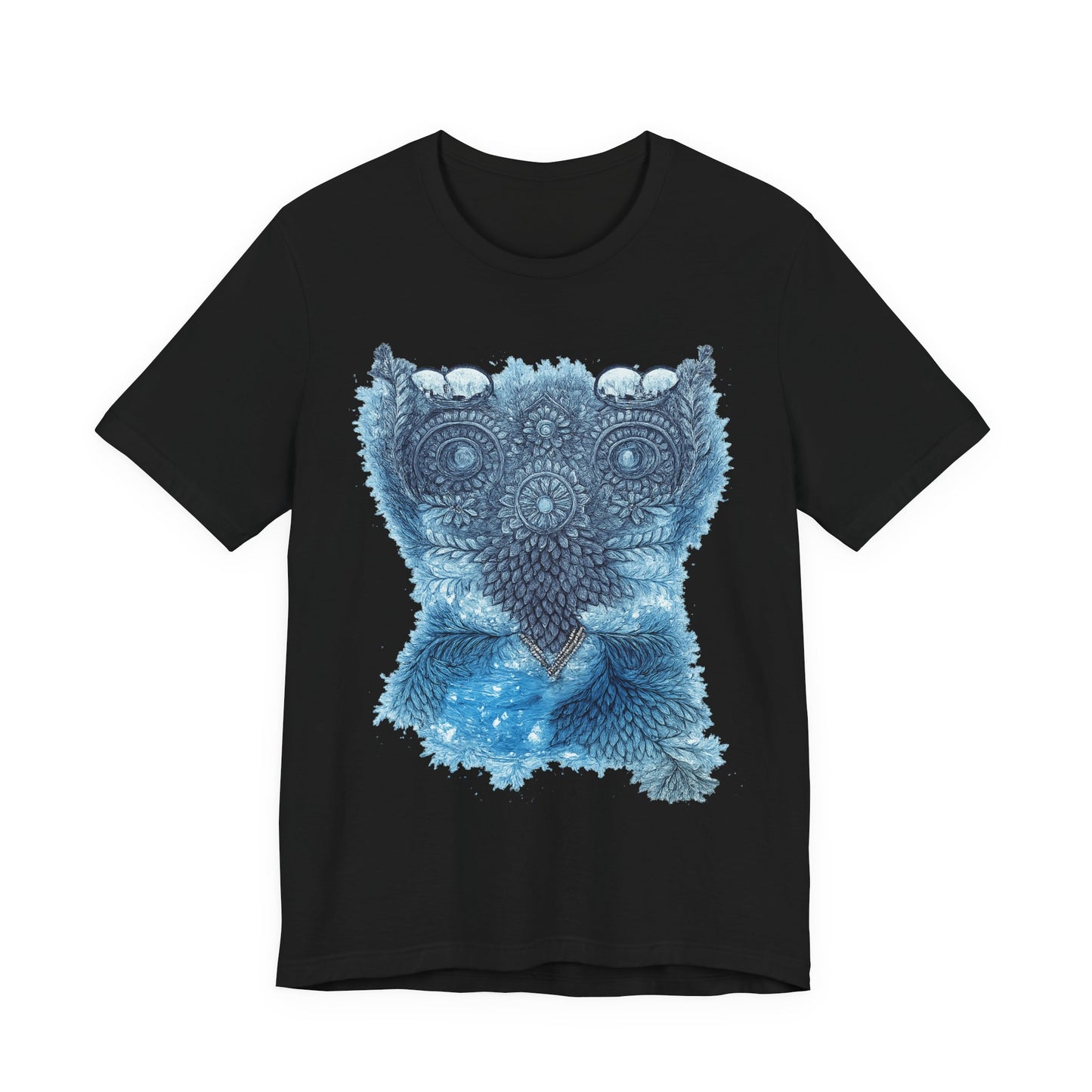 Owl Mandala Graphic Tee — Blue Ornamental Owl T-Shirt