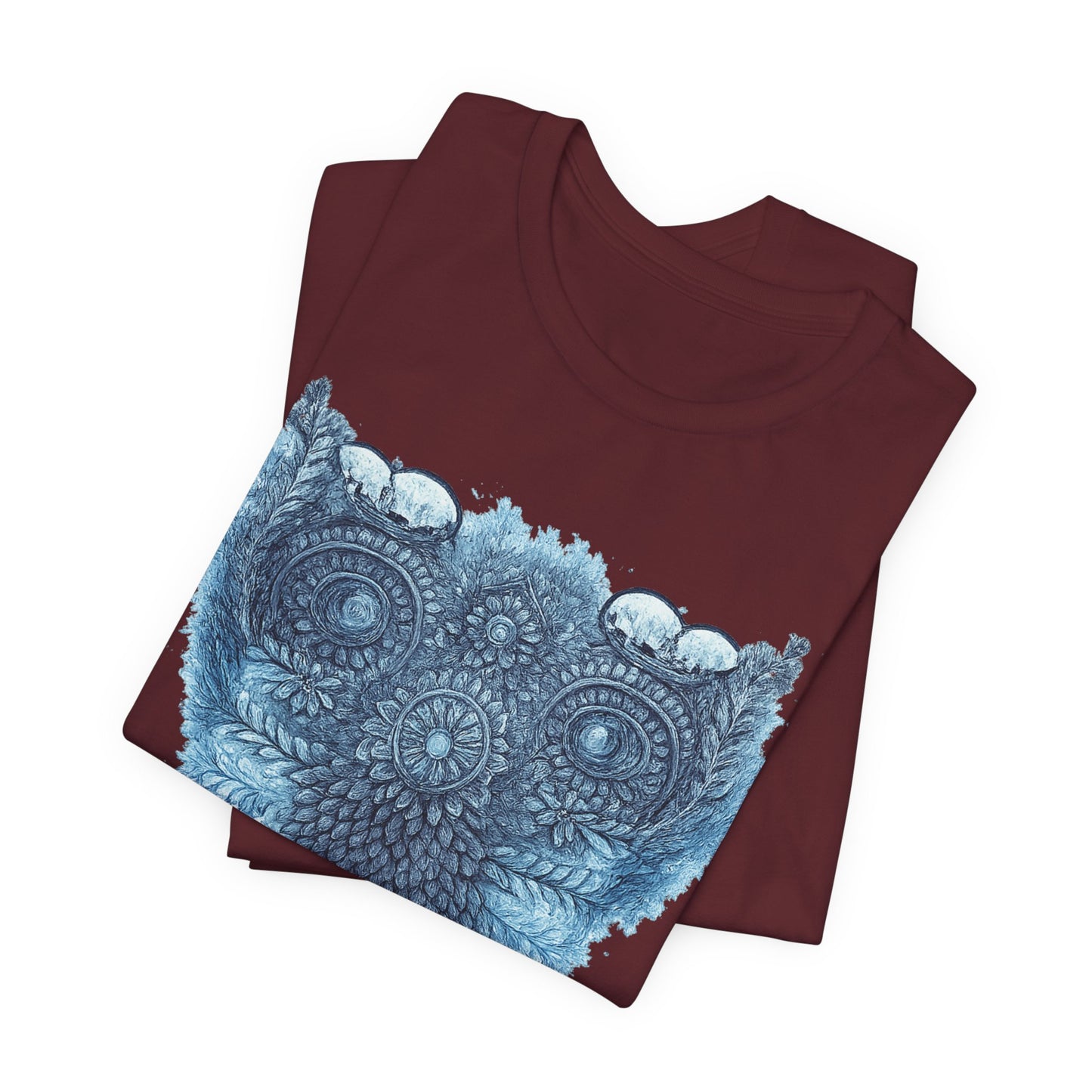 Owl Mandala Graphic Tee — Blue Ornamental Owl T-Shirt