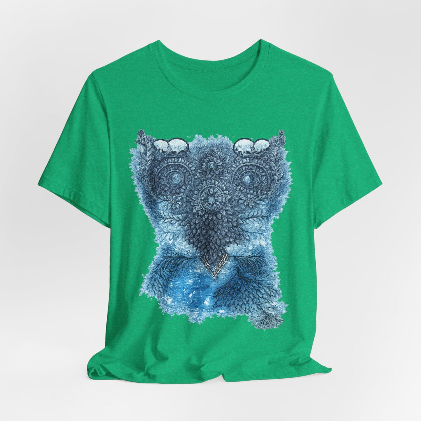 Owl Mandala Graphic Tee — Blue Ornamental Owl T-Shirt