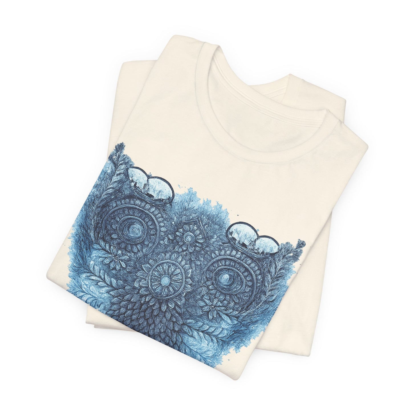 Owl Mandala Graphic Tee — Blue Ornamental Owl T-Shirt