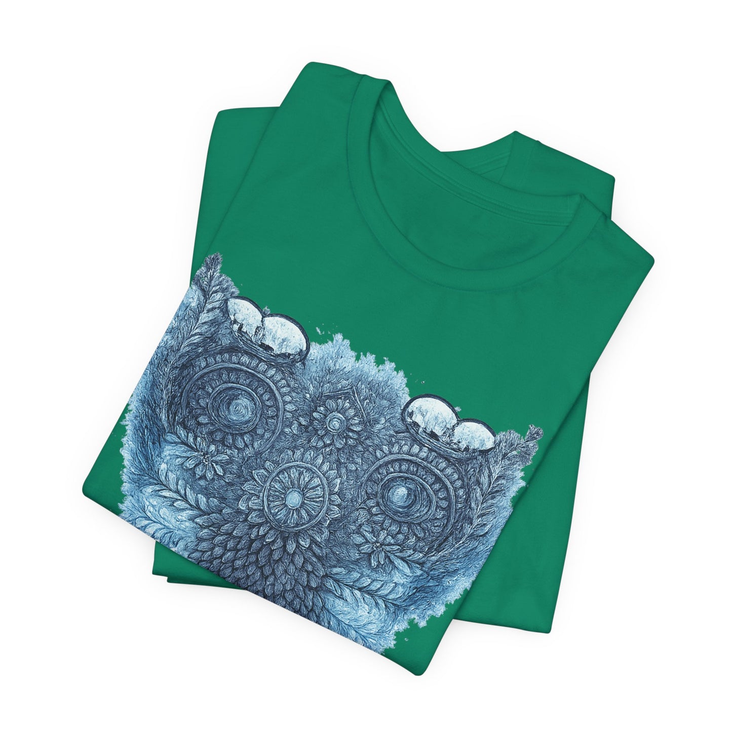 Owl Mandala Graphic Tee — Blue Ornamental Owl T-Shirt
