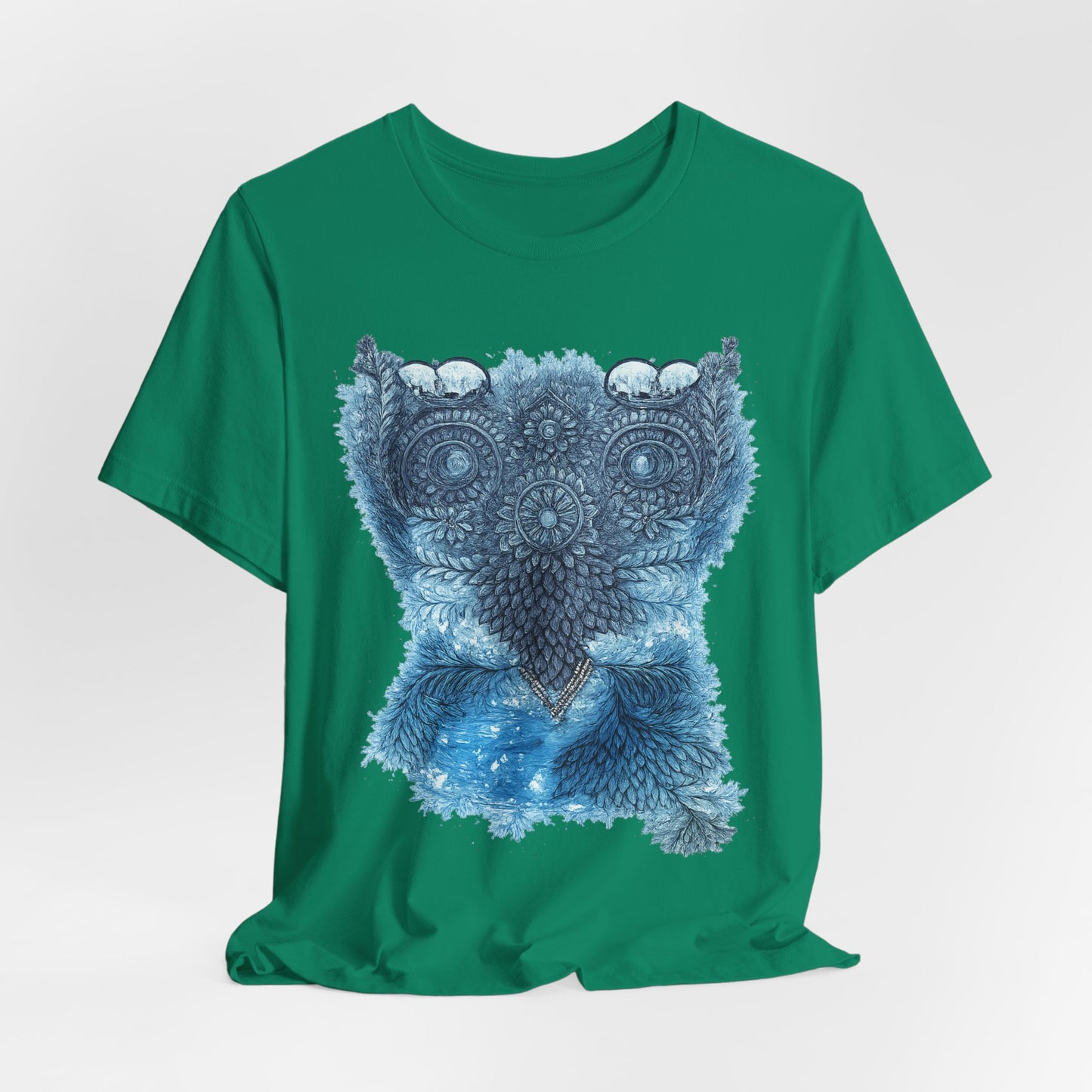 Owl Mandala Graphic Tee — Blue Ornamental Owl T-Shirt