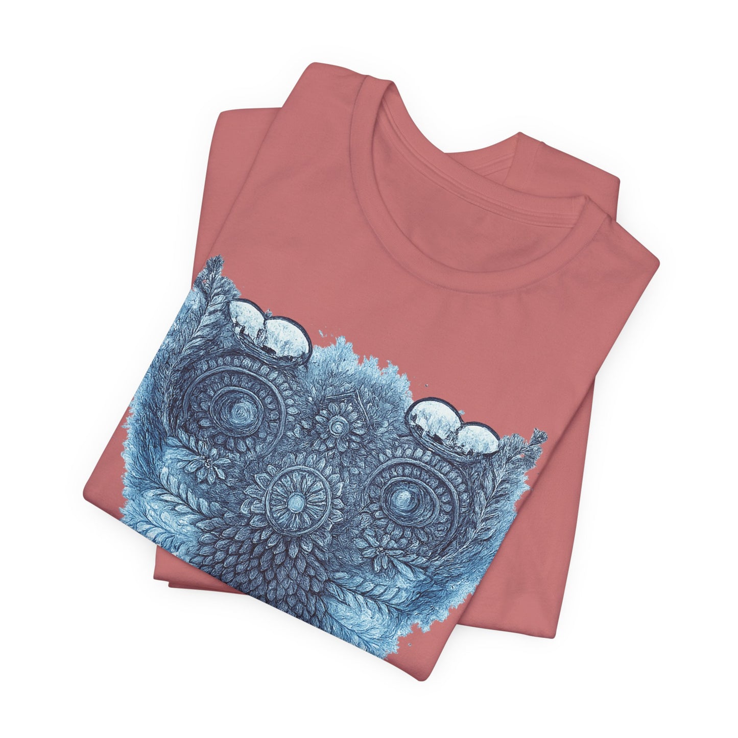 Owl Mandala Graphic Tee — Blue Ornamental Owl T-Shirt