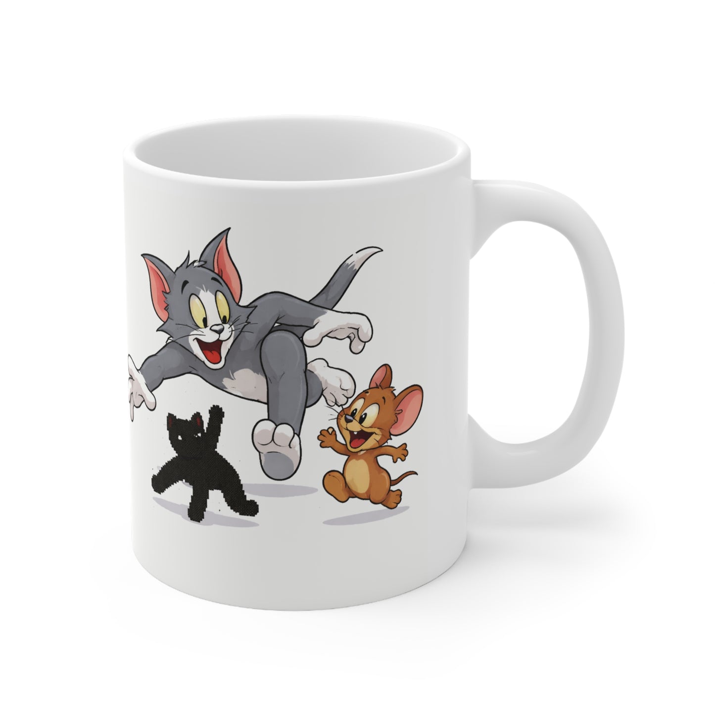 Playful Cartoon Cat & Mouse Ceramic Mug — 11oz Coffee Cup