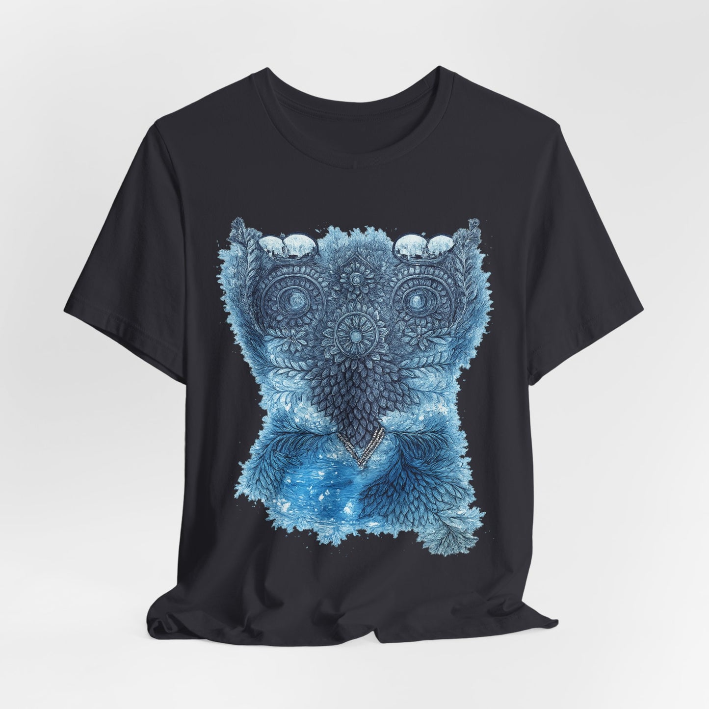 Owl Mandala Graphic Tee — Blue Ornamental Owl T-Shirt