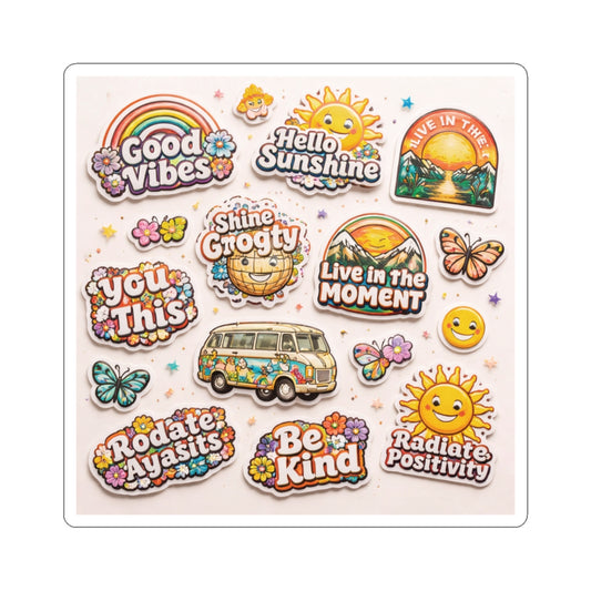 Positive Vibes Kiss-Cut Sticker Sheet — Retro Sunshine & Inspirational Messages