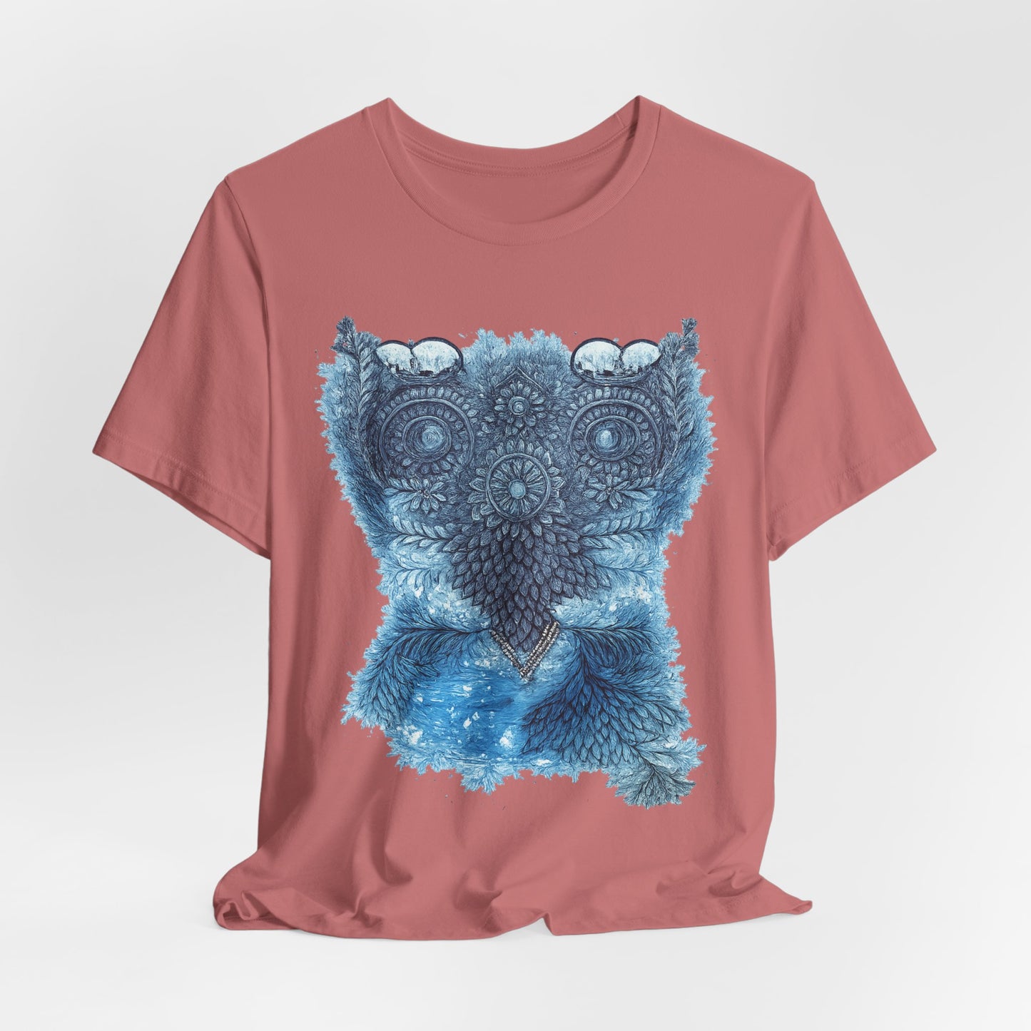 Owl Mandala Graphic Tee — Blue Ornamental Owl T-Shirt