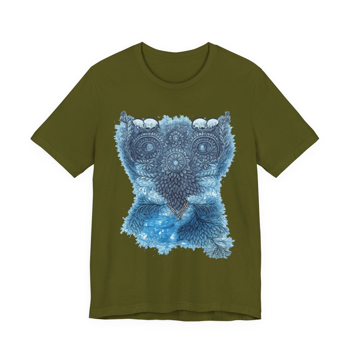 Owl Mandala Graphic Tee — Blue Ornamental Owl T-Shirt