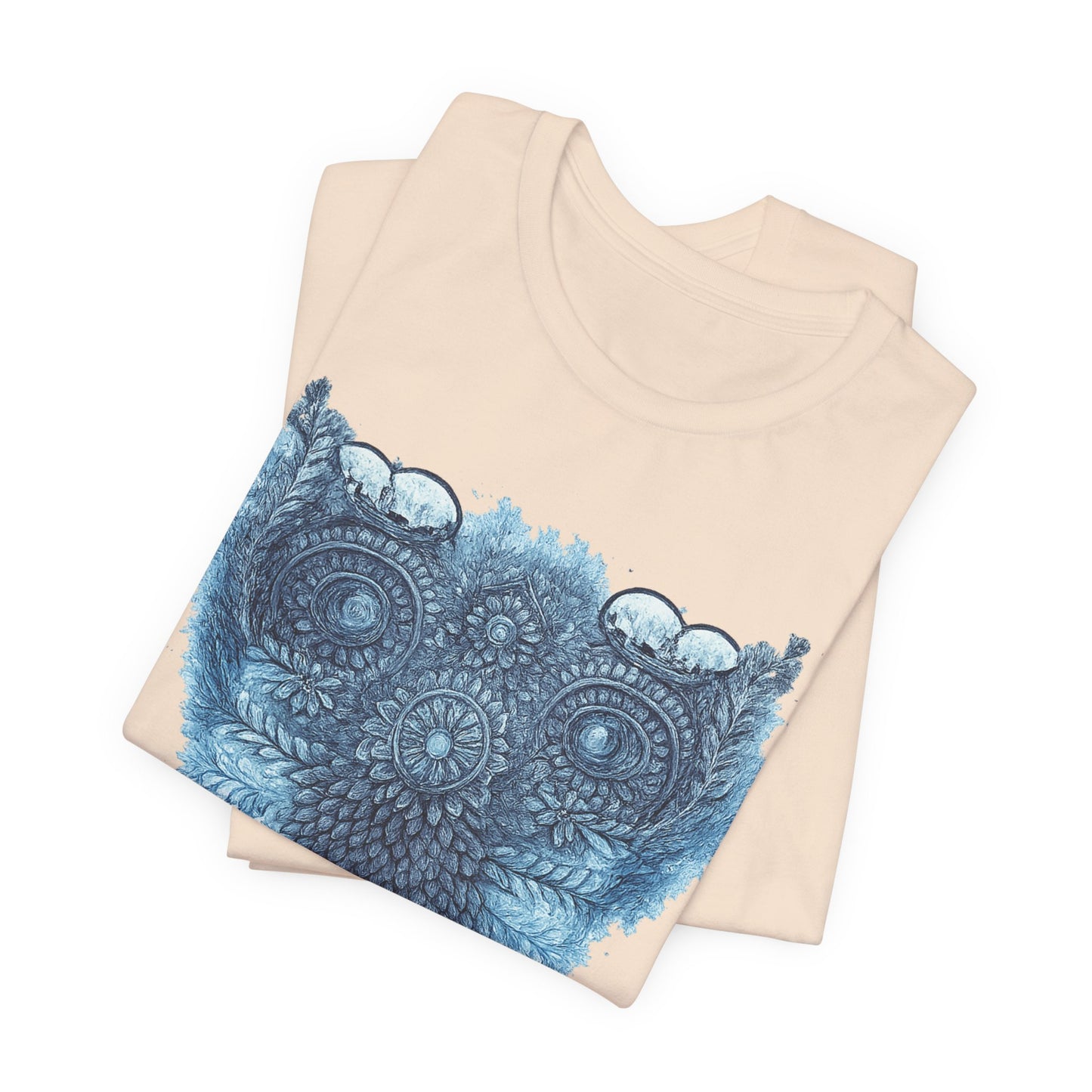 Owl Mandala Graphic Tee — Blue Ornamental Owl T-Shirt