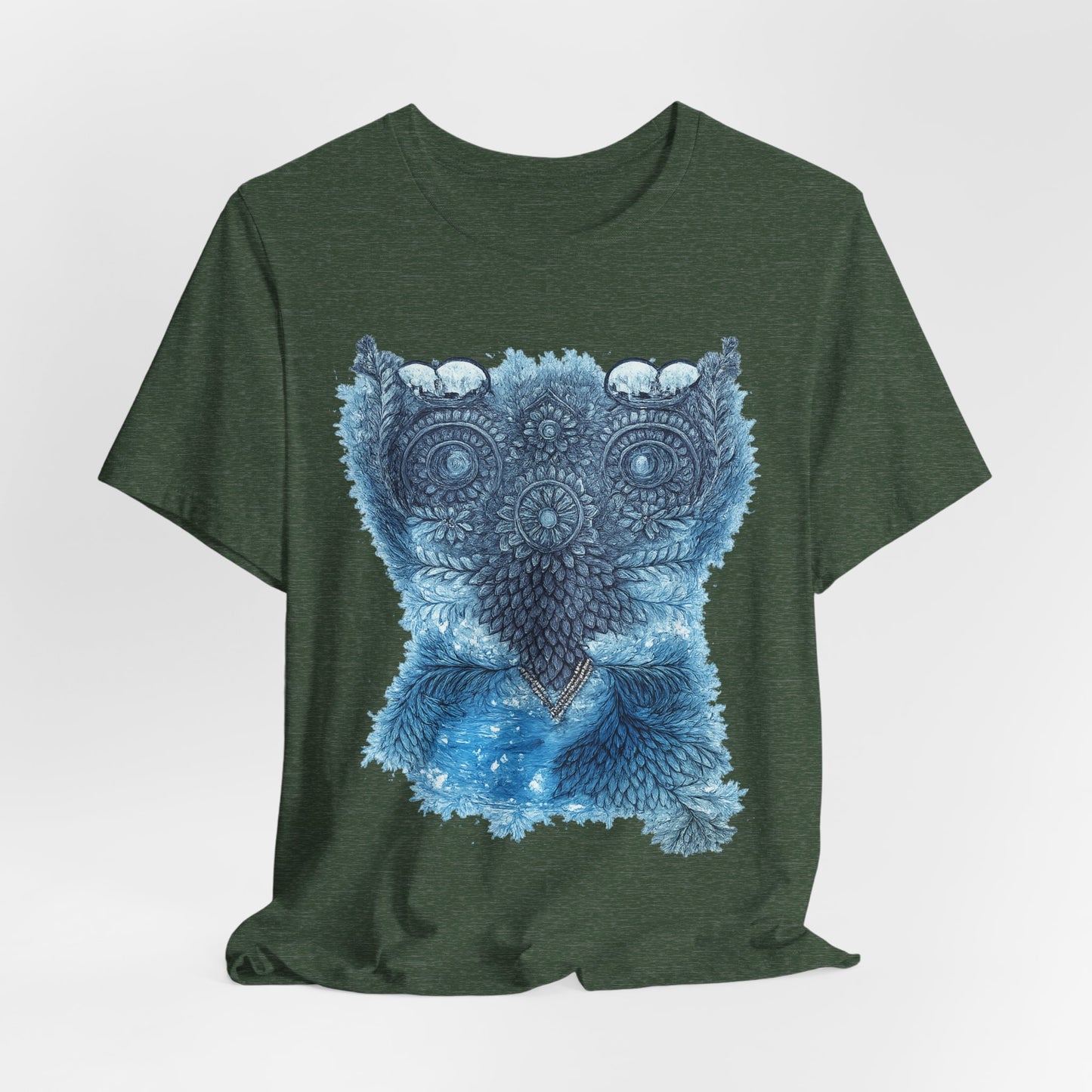 Owl Mandala Graphic Tee — Blue Ornamental Owl T-Shirt