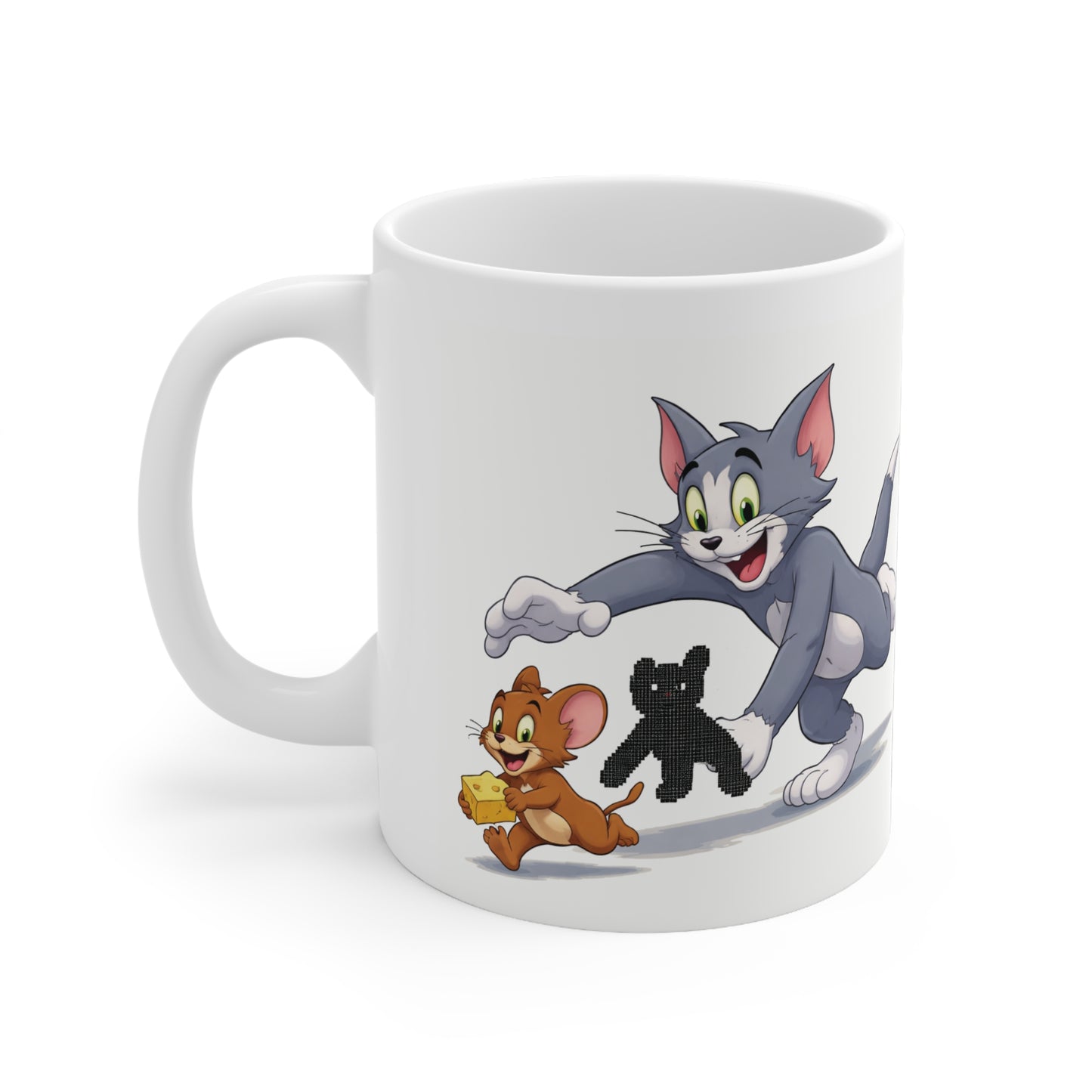 Playful Cartoon Cat & Mouse Ceramic Mug — 11oz Coffee Cup