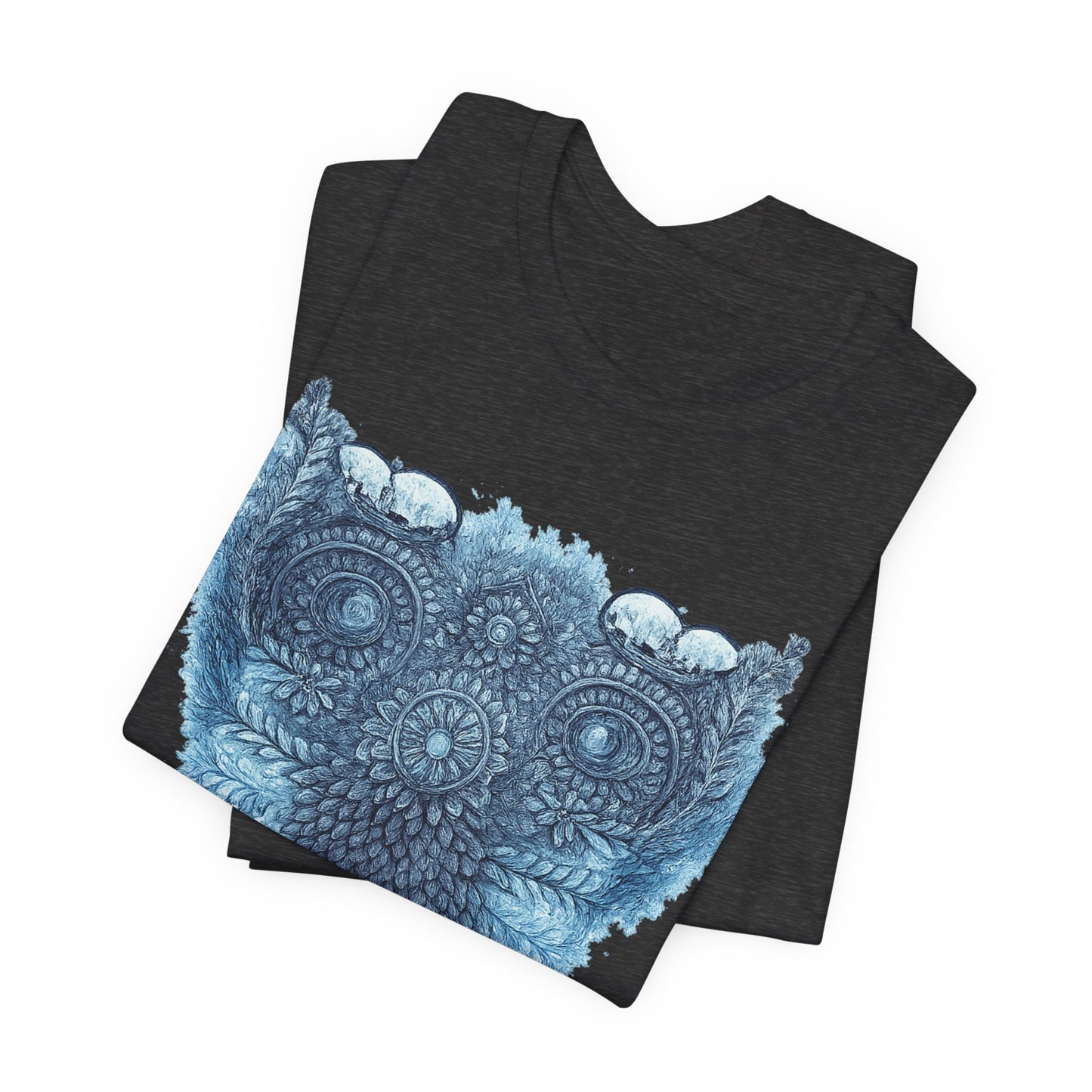 Owl Mandala Graphic Tee — Blue Ornamental Owl T-Shirt