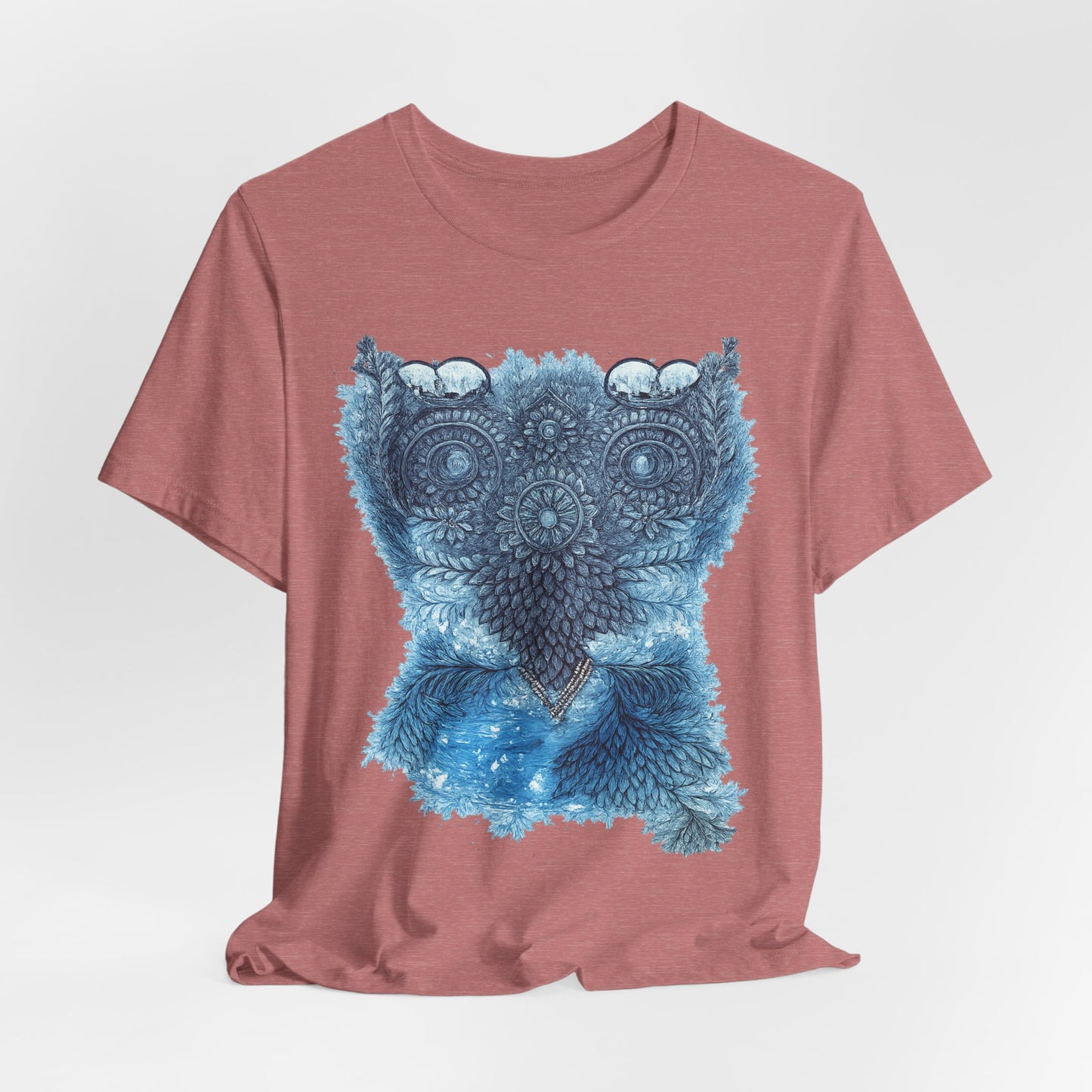 Owl Mandala Graphic Tee — Blue Ornamental Owl T-Shirt