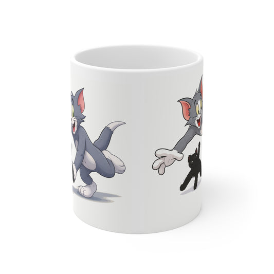 Playful Cartoon Cat & Mouse Ceramic Mug — 11oz Coffee Cup