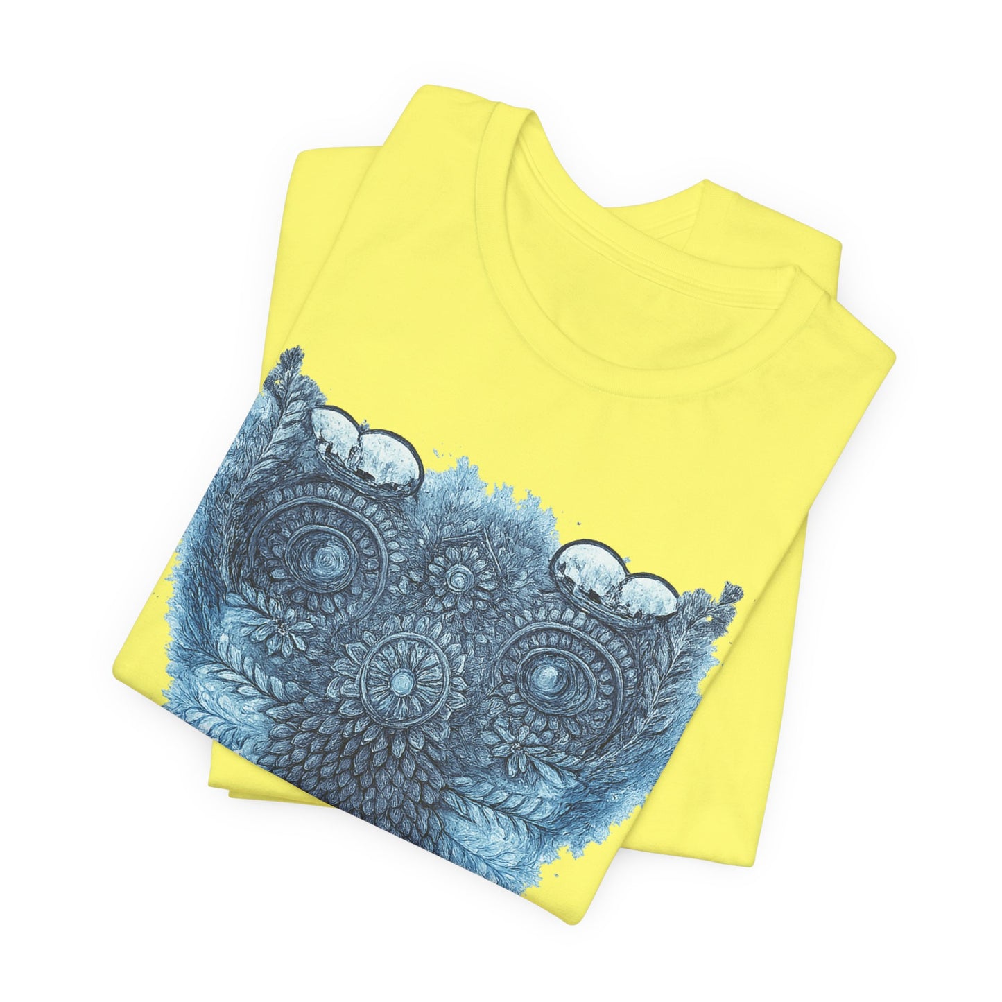 Owl Mandala Graphic Tee — Blue Ornamental Owl T-Shirt