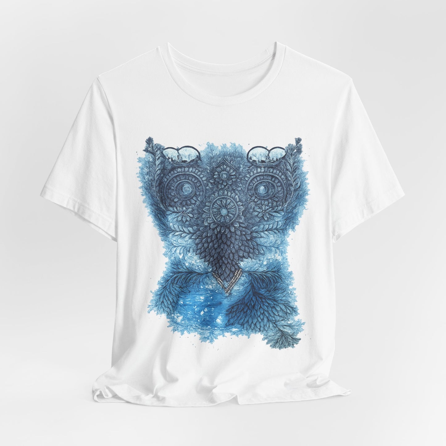 Owl Mandala Graphic Tee — Blue Ornamental Owl T-Shirt