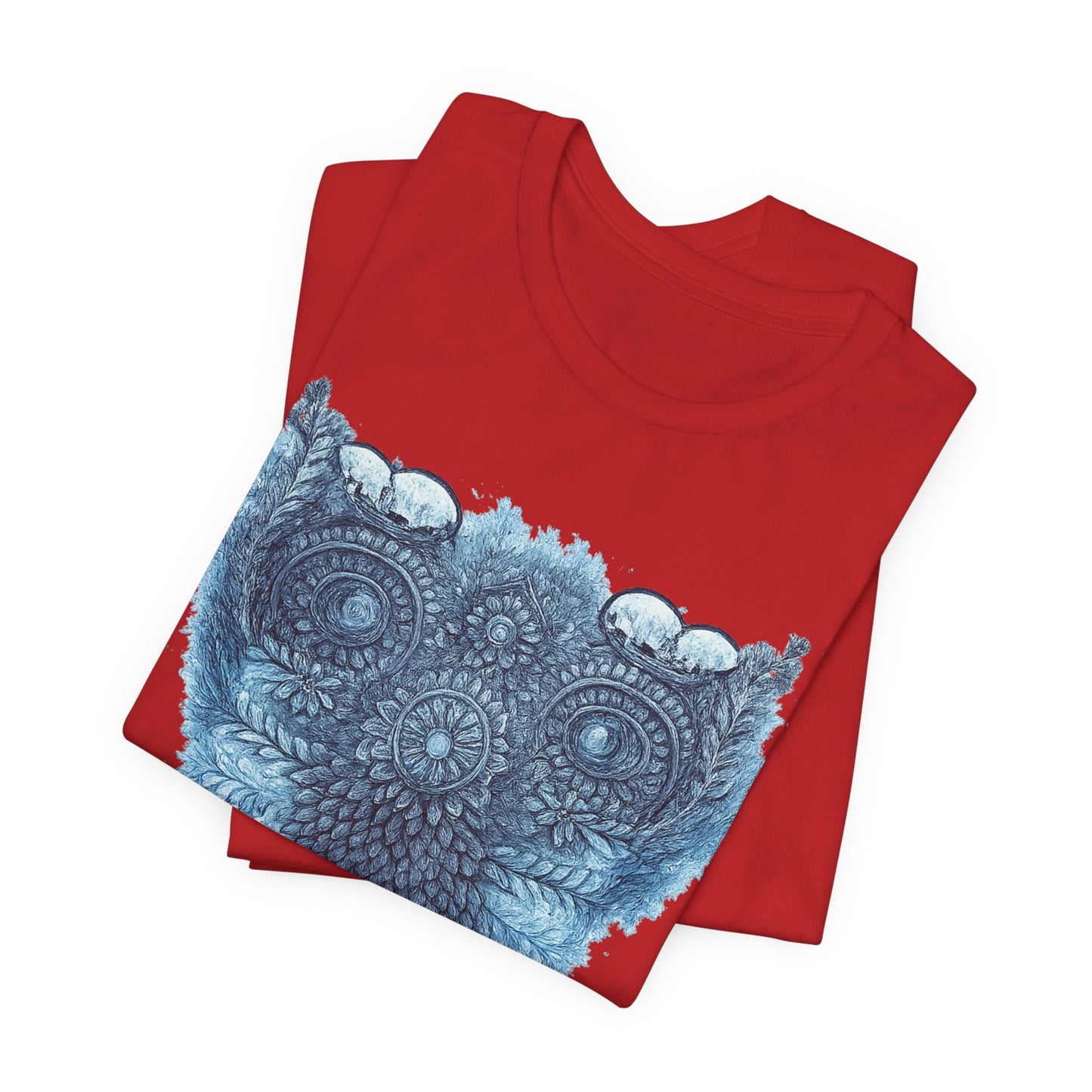 Owl Mandala Graphic Tee — Blue Ornamental Owl T-Shirt