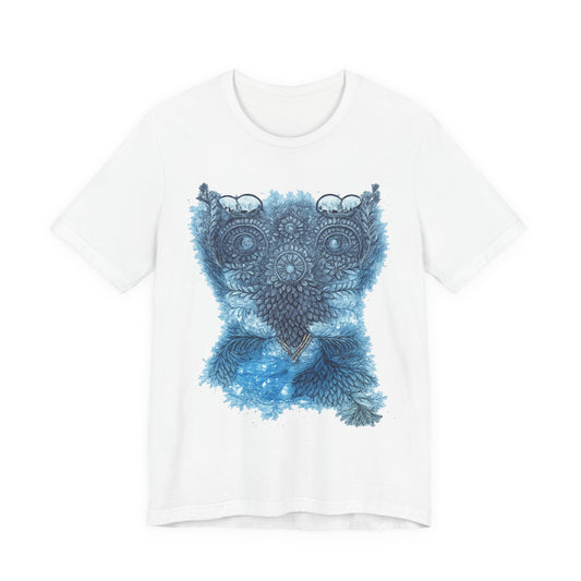 Owl Mandala Graphic Tee — Blue Ornamental Owl T-Shirt